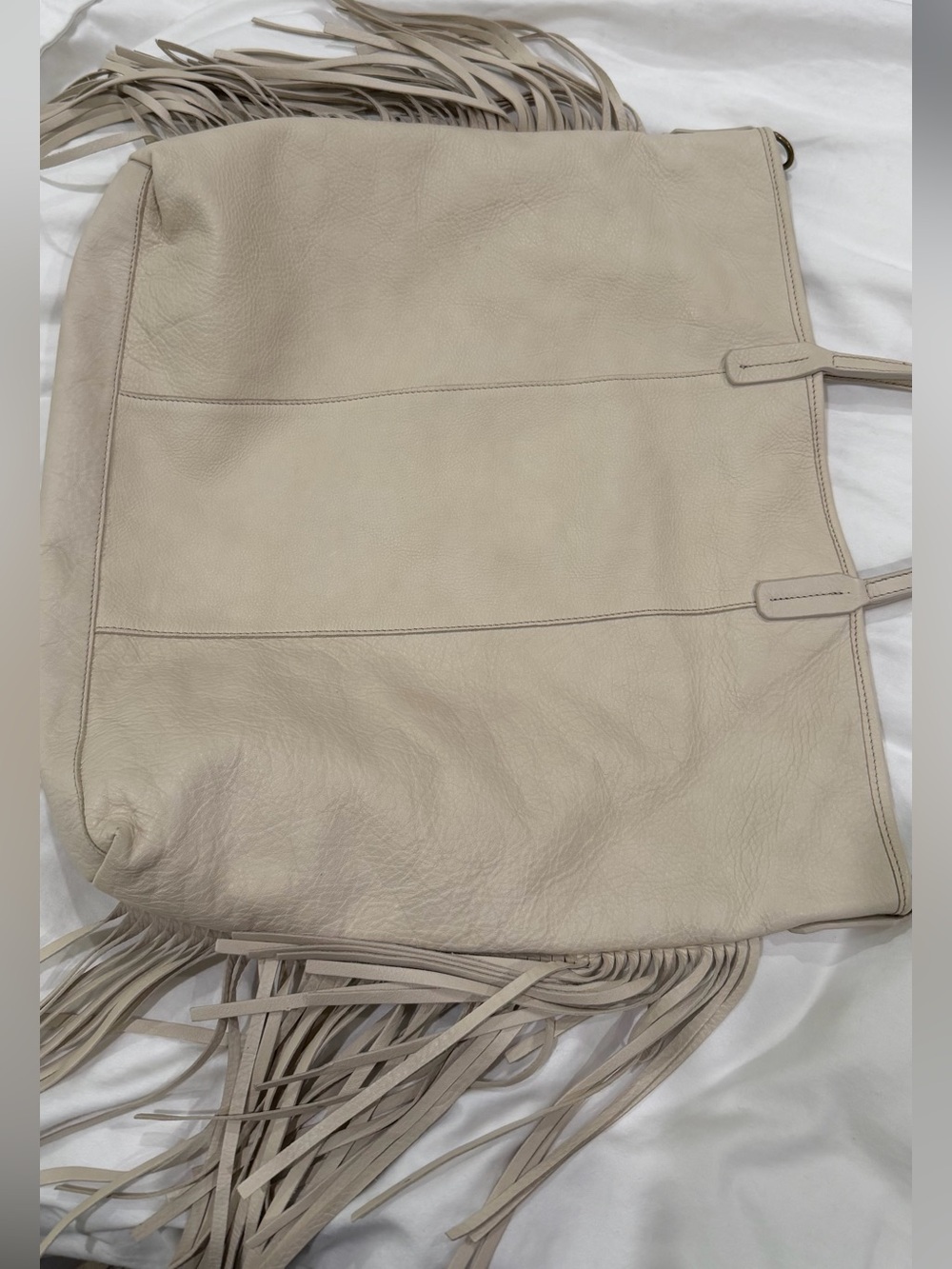 Fringe Bag Pelle Italia Cream Fringe Large Leather Tote Bag Western Coachella - Picture 5 of 14